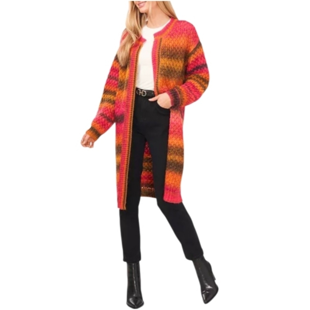 Vince Camuto Autumn Red Open-Front Long Sleeve Duster Cardigan Women Size Small - Picture 2 of 16